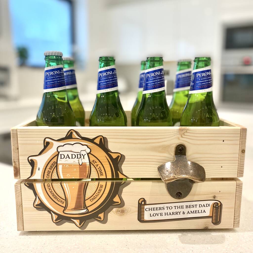 Personalised Fathers Day Beer Crate With Bottle Opener, 1 of 4