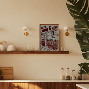 Wine Print | Let's Wine And Dine | Kitchen Wall Art | Retro Mid Century Restaurant Poster, 6 of 8