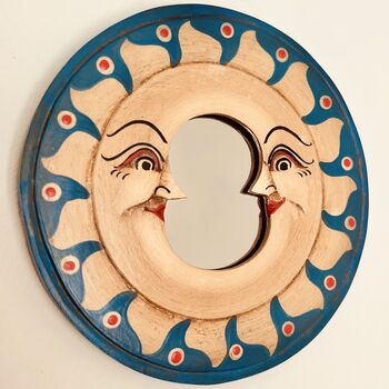 Celestial Moon Mini Wooden Handmade Decorative Mirror, 3 of 8