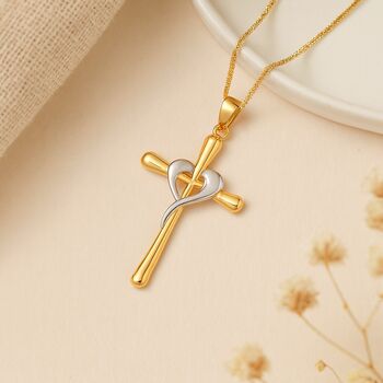Personalised 9ct Yellow And White Gold Heart Cross Pendant, 3 of 9