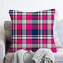 Plaid Cushion Cover With Tartan Pink And Blue Colours, thumbnail 2 of 4