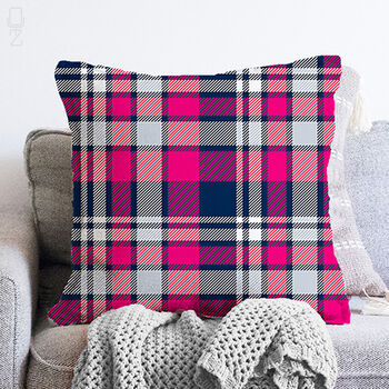 Plaid Cushion Cover With Tartan Pink And Blue Colours, 2 of 4