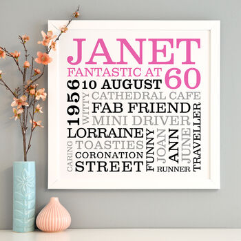 Personalised 60th Birthday Typographic Art, 4 of 6
