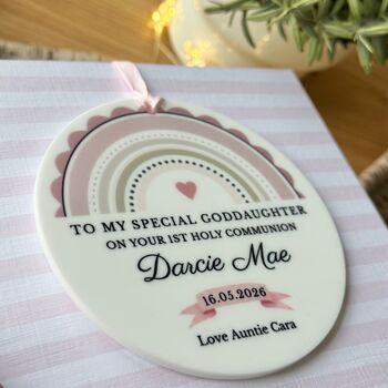 1st Holy Communion Pink Rainbow Keepsake Card, 2 of 3
