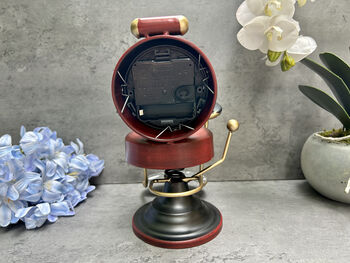 Barber’s Chair Table Clock – Red And Black Metal Ornament, 4 of 12