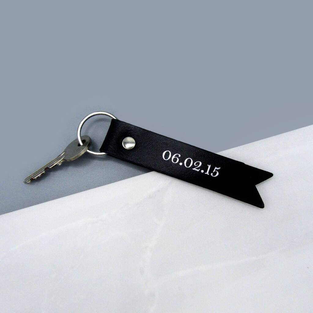Handmade Personalised Long Leather Date Keyring, 1 of 6