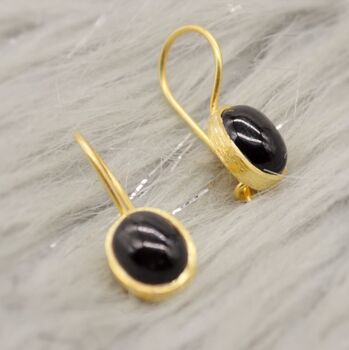 Black Onyx Gold Plated Sterling Silver Drop Earrings, 4 of 6