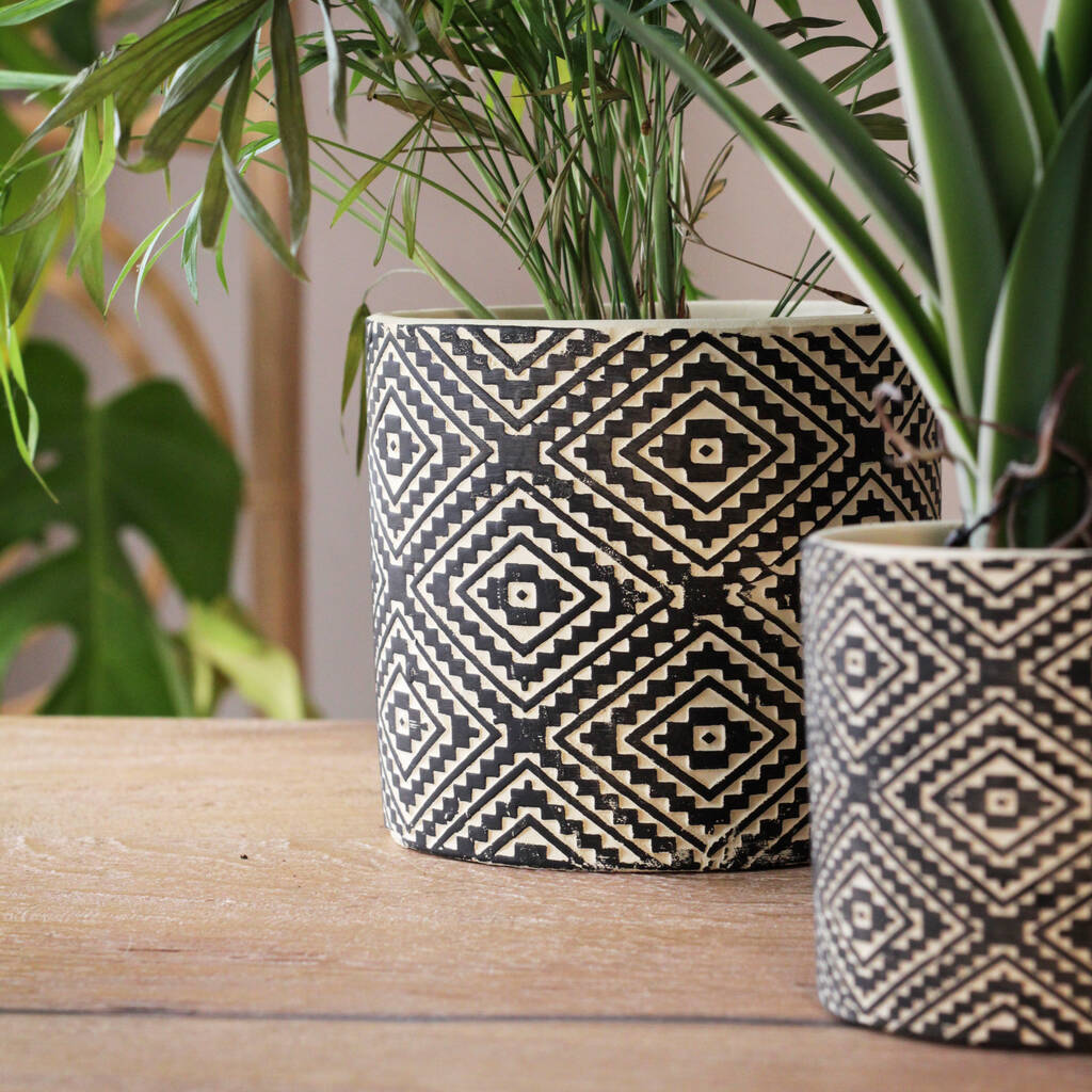 Black Terracotta Geometric Planters By Sophie MacBain