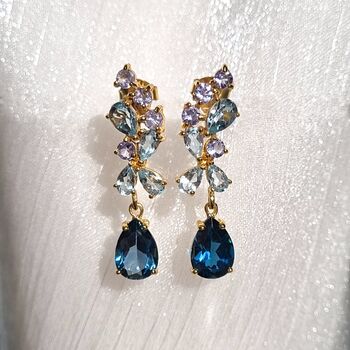 Blue Gemstone Drop Earrings In Sterling Silver And Gold, 8 of 10