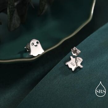 Mismatched Ghost Stud Earrings In Sterling Silver, 5 of 12
