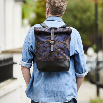 Camo Canvas And Leather Roll Top Backpack, 3 of 7