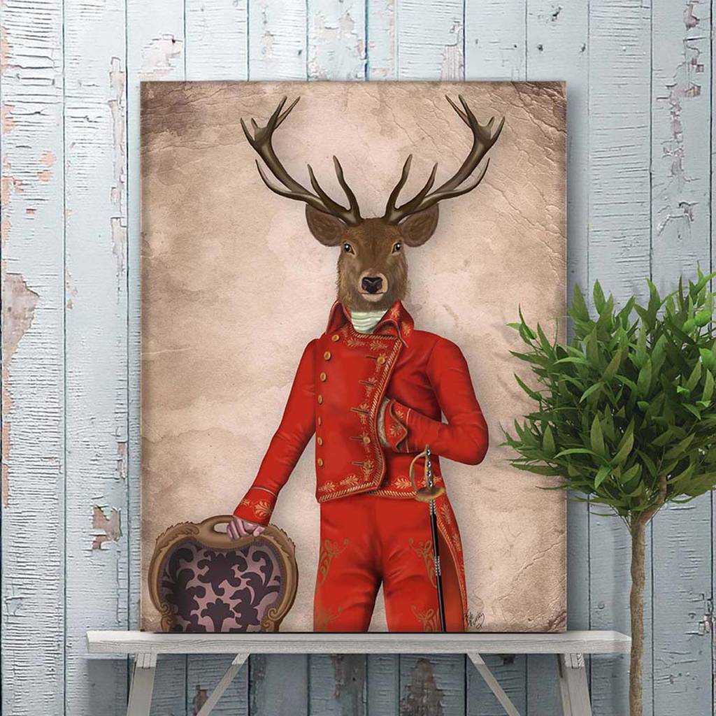 Deer In Red And Gold Jacket, Full, Art Print By Fab Funky Home Decor ...