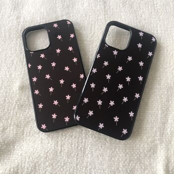 Pink/Purple Flowers Black Background Phone Case, 3 of 4