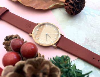 Classic Rose Gold Red Vintage Unisex Wood Watch, 2 of 11