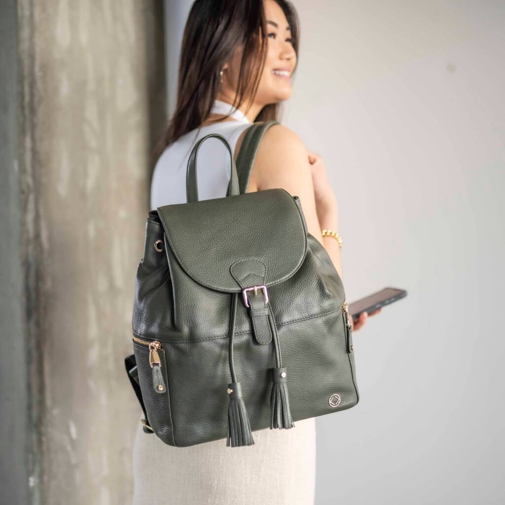 Thor Olive Leather Backpack, 1 of 11
