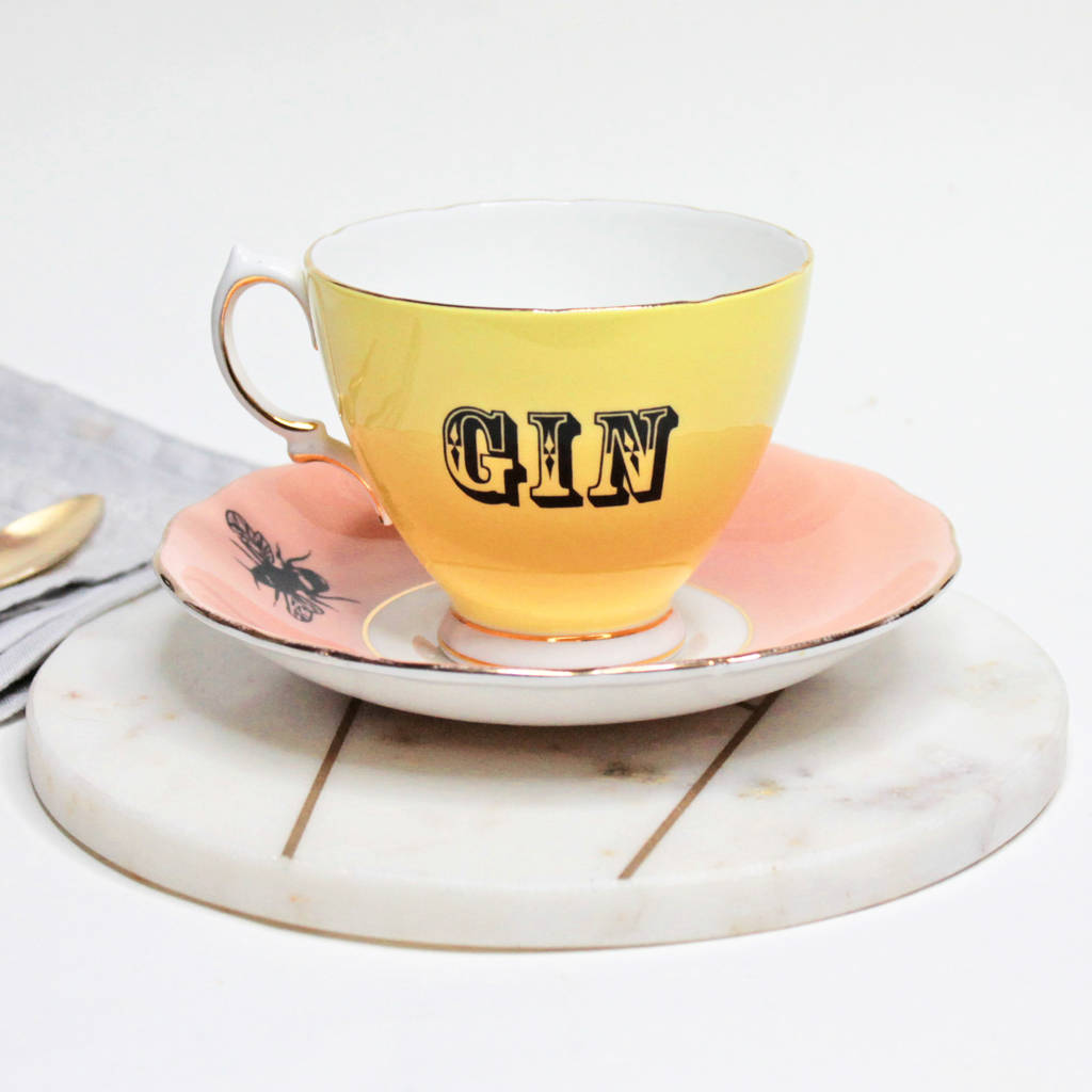 Upcycled Vintage Gin Tea Cup And Saucer By Yvonne Ellen