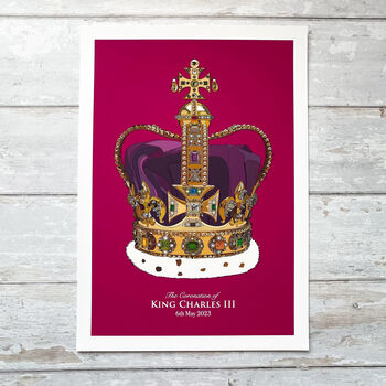 King Charles Coronation Crown Magenta Art Print, 3 of 8