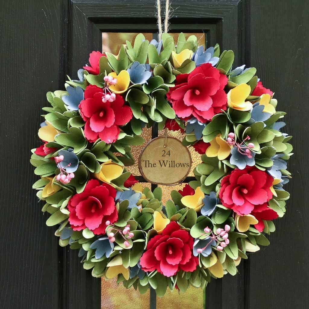 personalised spring blooms wooden door wreath by dibor