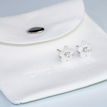 Sterling Silver White Flower Stud Earrings, 4 of 5