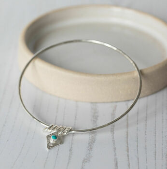 Sterling Silver Diamond And Turquoise Charm Bangle, 2 of 4