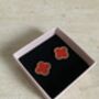 Clover Red Stud Earrings, thumbnail 2 of 4