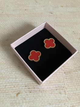 Clover Red Stud Earrings, 2 of 4