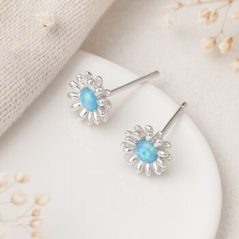 Sterling Silver Blue Opal Flower Stud Earrings – 6mm, 3 of 9