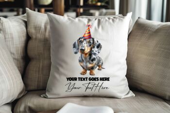 Personalised Dachshund Dappled Silver Birthday Party Cushion, 2 of 2