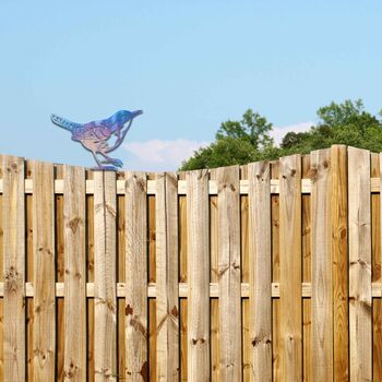 Metal Wren Garden Decor Rusty Bird Fence Topper Art, 3 of 10