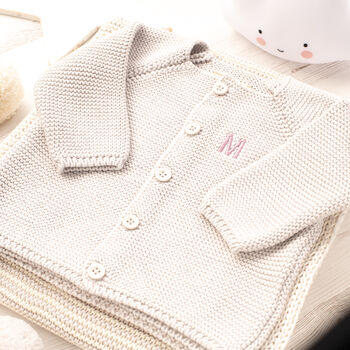 New Baby Pale Grey And Cream Knitted Outfit Gift Set, 4 of 9