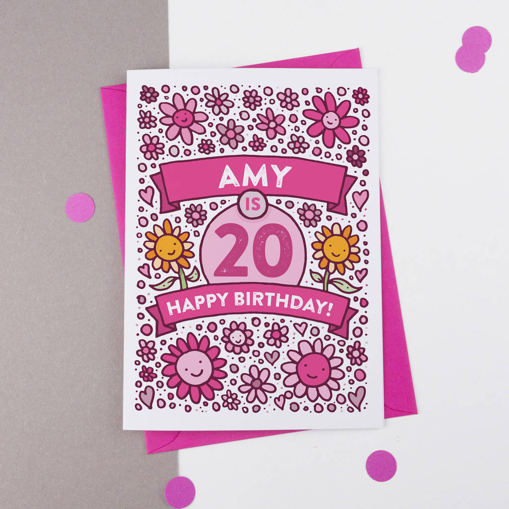 20th Birthday Personalised Flower Card By A is for Alphabet