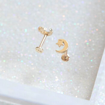 14 Carat Gold Moonlight, Solid Gold Labret Earring, 5 of 5