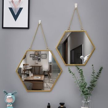 Hexagon Metal Frame Decorative Wall Hanging Mirror, 2 of 9