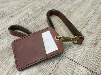 Personalised Spanish Brown Leather ID Holder And Lanyard, 3 of 12