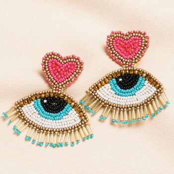 Beaded Heart Eye Drop Earrings, 2 of 4