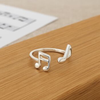 Sterling Silver Adjustable Music Note Ring, 2 of 5