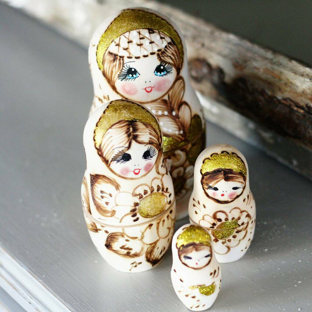 Handmade Russian Nesting Dolls Gold, 1 of 8