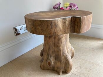 Handcrafted Small Side Teak Stool Table Natural Wood Root, 5 of 6