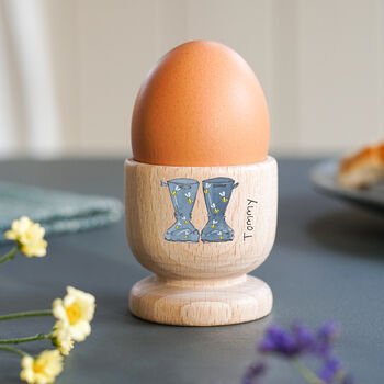 Personalised Single Welly Boot Wooden Egg Cup, 2 of 3