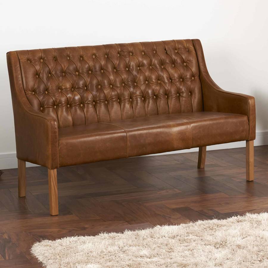 Leather Curved Arm Buttoned Sofa Bench Choice Of Sizes, 1 of 12