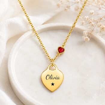 Personalised Birthstone Heart Pendant Necklace With Name Symbol, 7 of 8