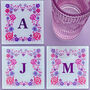 Family Set Of Personalised Initial Floral Glass Coasters, thumbnail 1 of 2