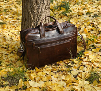 Genuine Leather Briefcase With Zip Pockets, 3 of 12