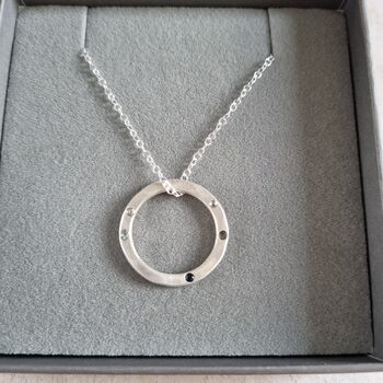 Hammered Silver Family Circle Birthstone Necklace, 8 of 9
