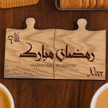 Personalised Oak Jigsaw Coaster Set Of Two Eid Celebrations, 2 of 4