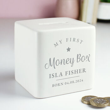 Personalised My First Ceramic Square Money Box, 3 of 6