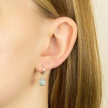 Sterling Silver Blue Chalcedony Huggie Hoop Earrings, 2 of 7