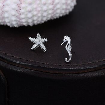 Sterling Silver Seahorse And Starfish Stud Earrings, 4 of 9