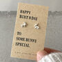 Happy Birthday Earrings Sterling Silver Bunny Studs, thumbnail 1 of 5