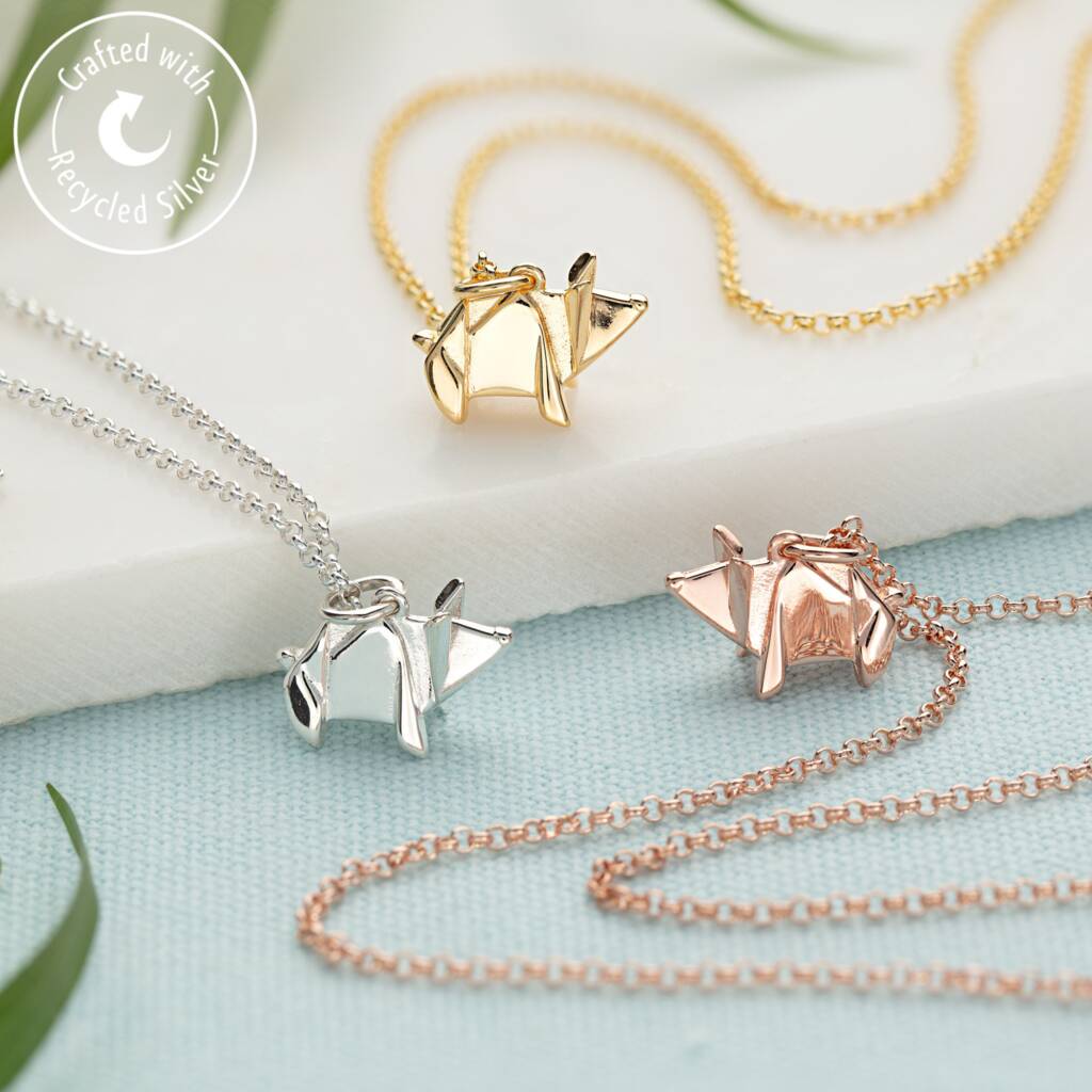 Sterling Silver Origami Pig Necklace, 1 of 12